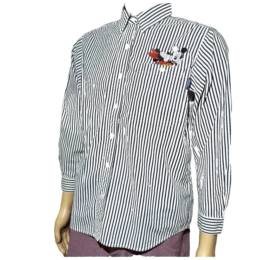 Vtg Mickey Unlimited Disney Stripe Denim Shirt Women’s Medium Button Up EUC - Picture 6 of 11